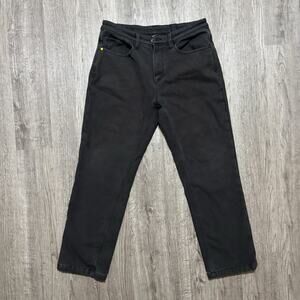 CAT Men's Black Straight Jeans Fleece Lined Denim Stretch Pockets Logo